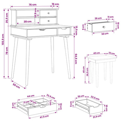 Toilettafel Set FAUSKE 3 pcs Wit 76 x 50 x 103,5 cm