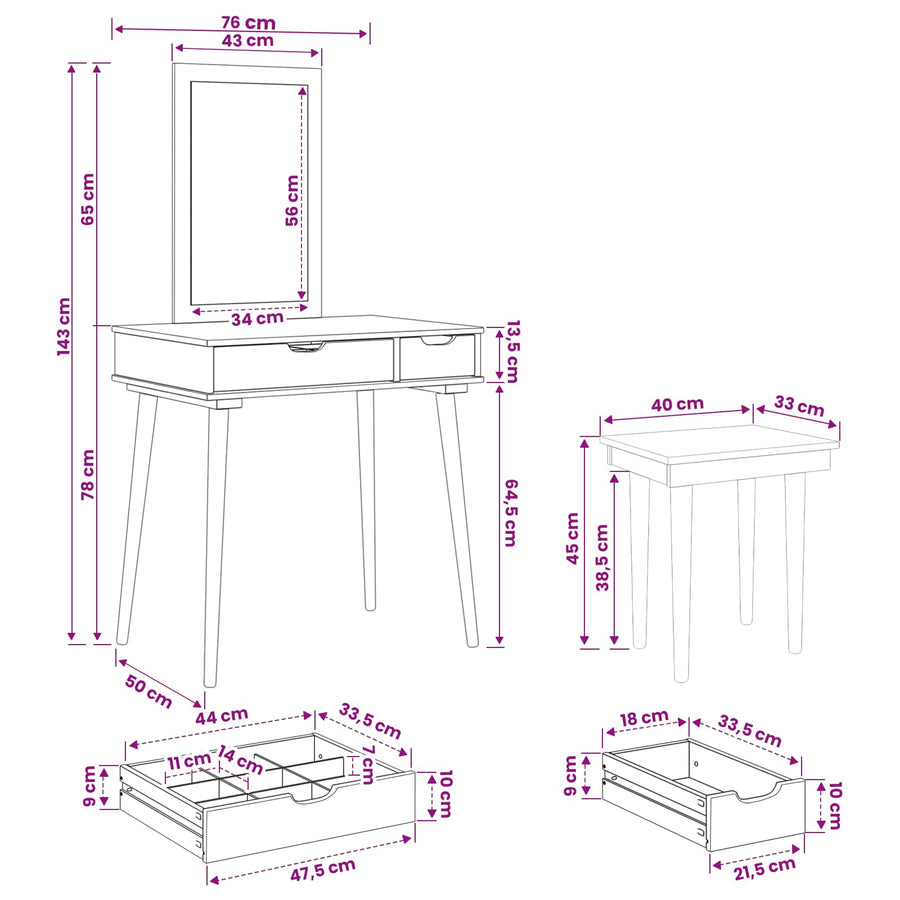 Toilettafel Set FAUSKE 3 pcs Wit 76 x 50 x 143 cm