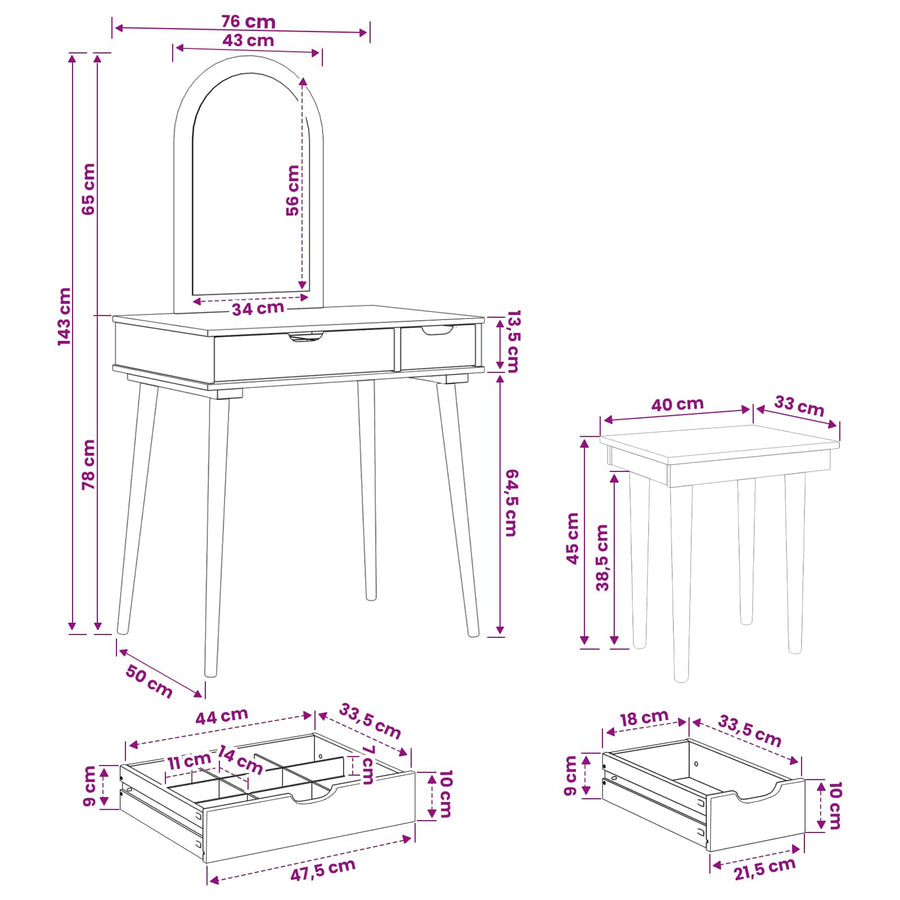 Toilettafel Set FAUSKE 3 pcs Wit 76 x 50 x 143 cm