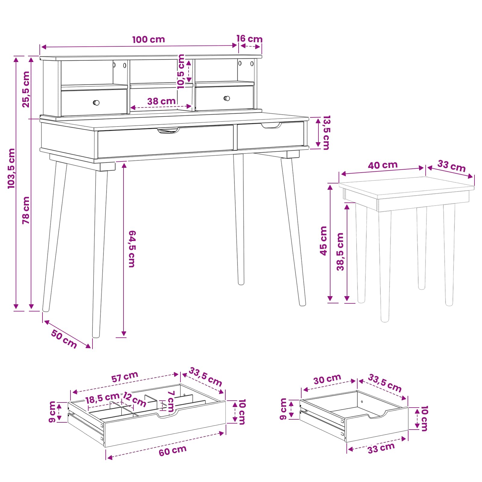 Toilettafel Set FAUSKE 3 pcs Wit 100 x 50 x 103,5 cm