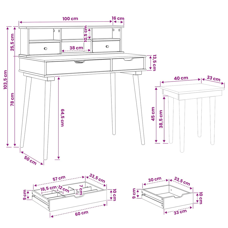 Toilettafel Set FAUSKE 3 pcs Wit 100 x 50 x 103,5 cm