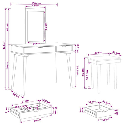 Toilettafel Set FAUSKE 3 pcs Wit 100 x 50 x 143 cm