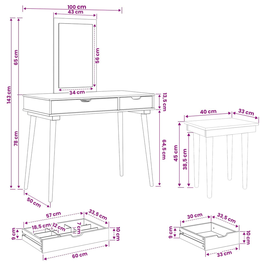 Toilettafel Set FAUSKE 3 pcs Wit 100 x 50 x 143 cm