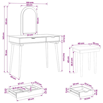 Toilettafel Set FAUSKE 3 pcs Wit 100 x 50 x 143 cm