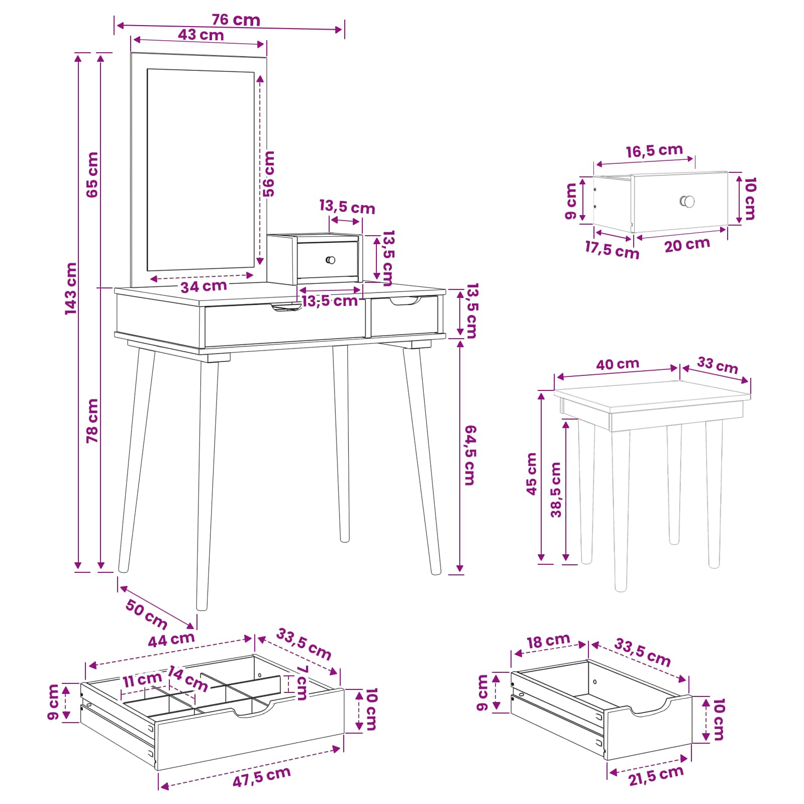 Toilettafel Set FAUSKE 4 st Wit 76 x 50 x 143 cm