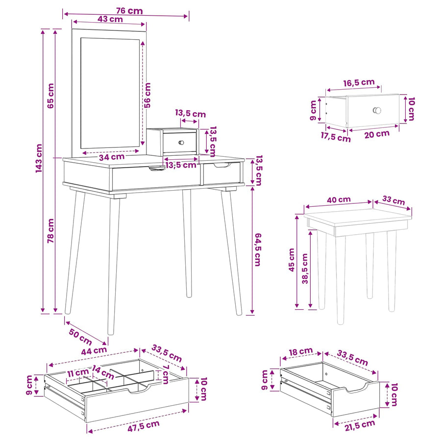 Toilettafel Set FAUSKE 4 st Wit 76 x 50 x 143 cm