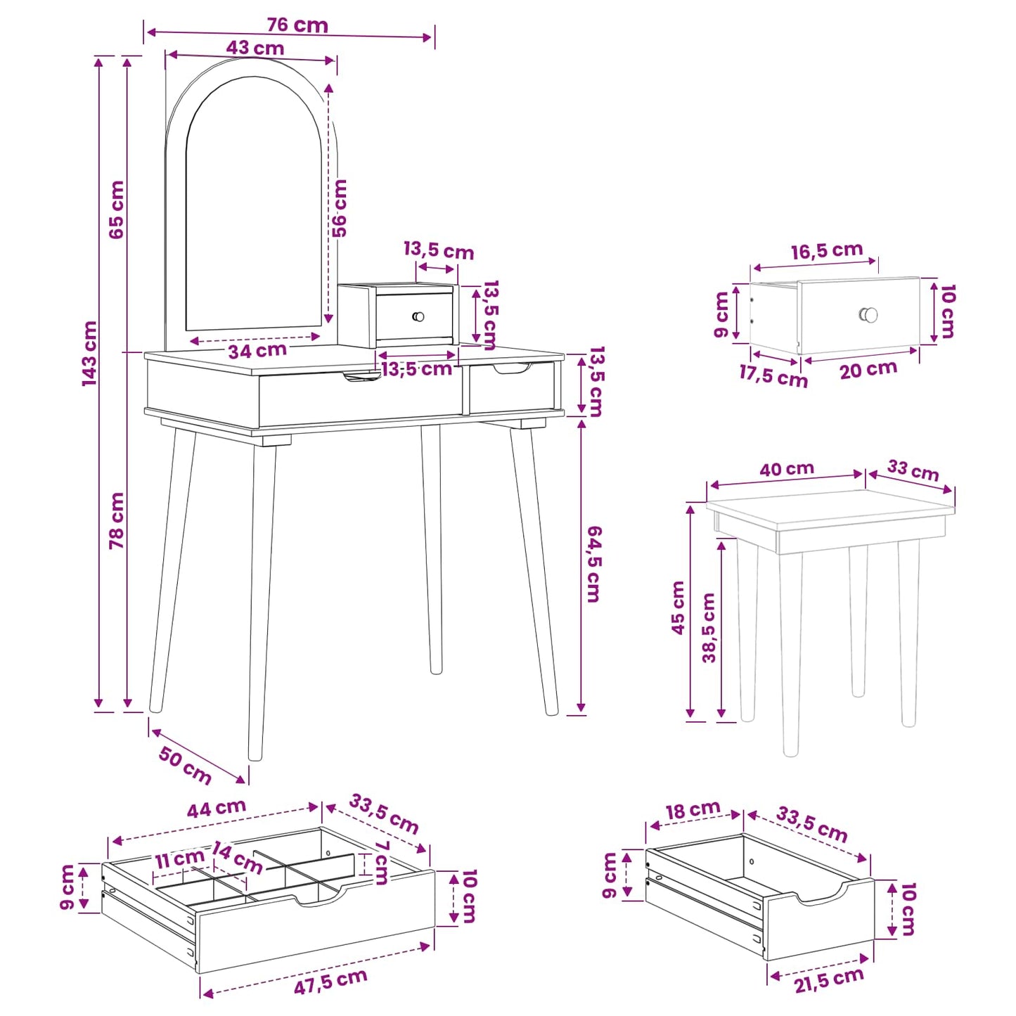 Toilettafel Set FAUSKE 4 st Wit 76 x 50 x 143 cm