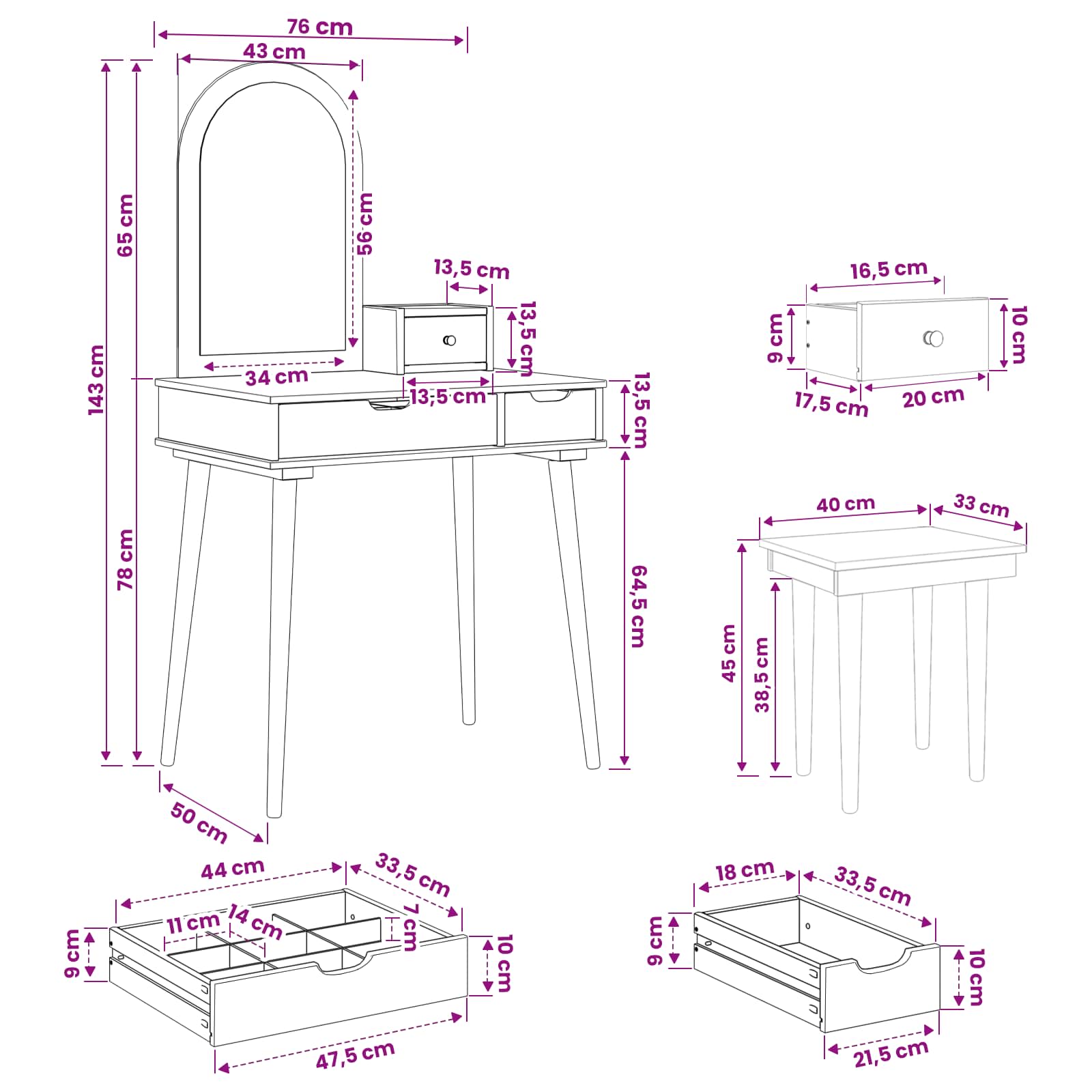 Toilettafel Set FAUSKE 4 st Wit 76 x 50 x 143 cm