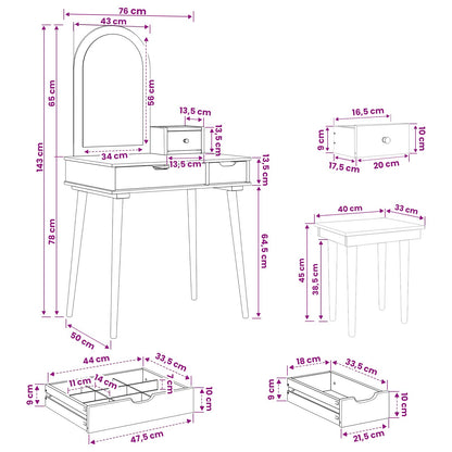 Toilettafel Set FAUSKE 4 st Wit 76 x 50 x 143 cm