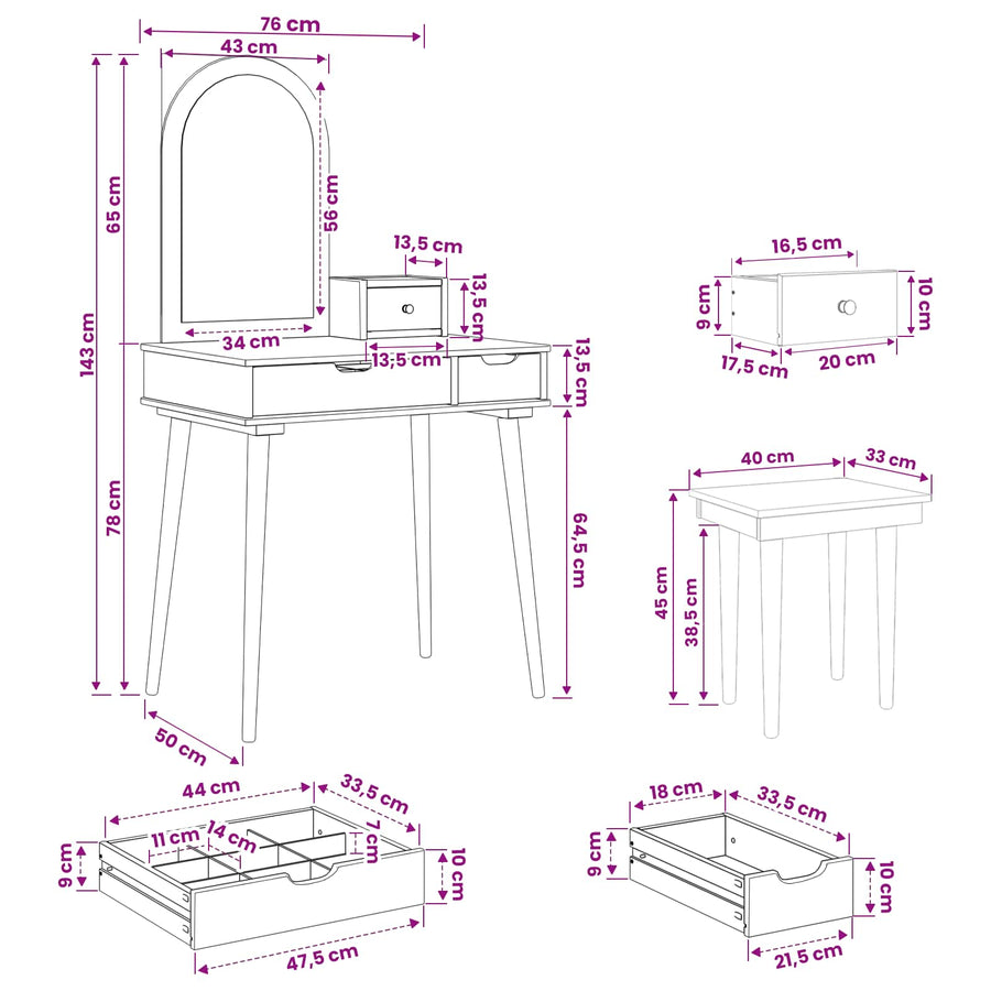 Toilettafel Set FAUSKE 4 st Wit 76 x 50 x 143 cm