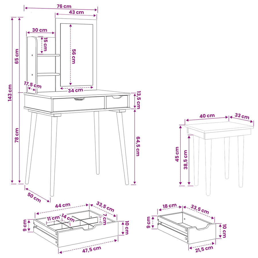 Toilettafel Set FAUSKE 4 pcs Wit 76 x 50 x 143 cm