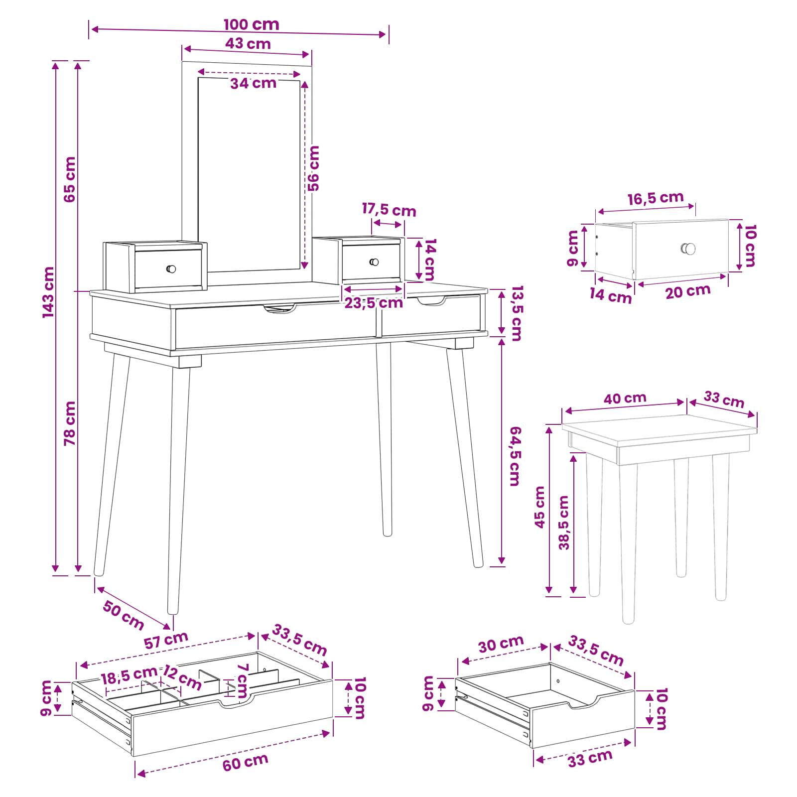 Toilettafel Set FAUSKE 5 st Wit 100 x 50 x 143 cm