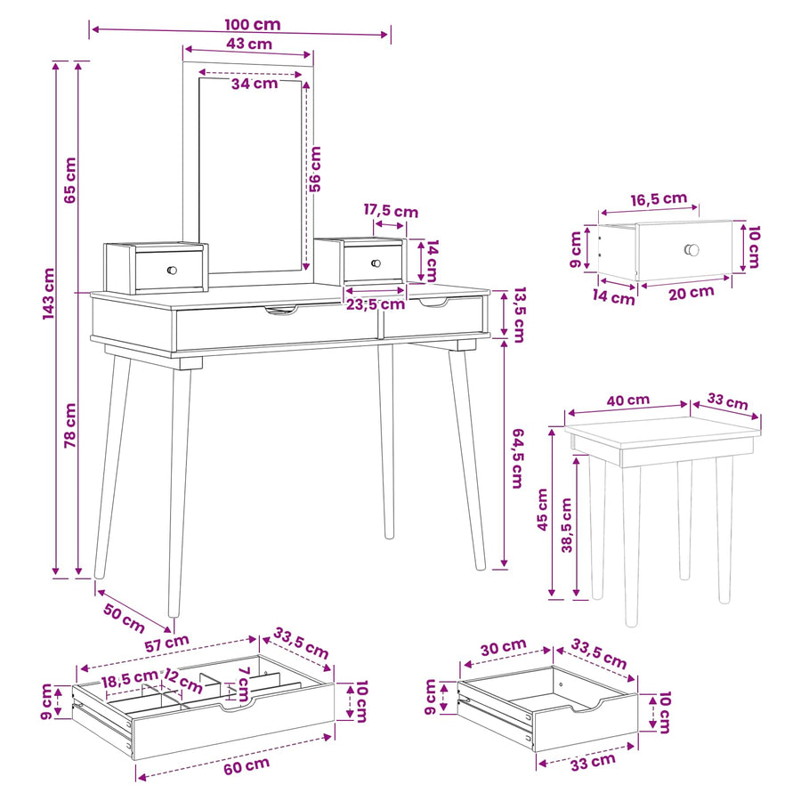 Toilettafel Set FAUSKE 5 st Wit 100 x 50 x 143 cm