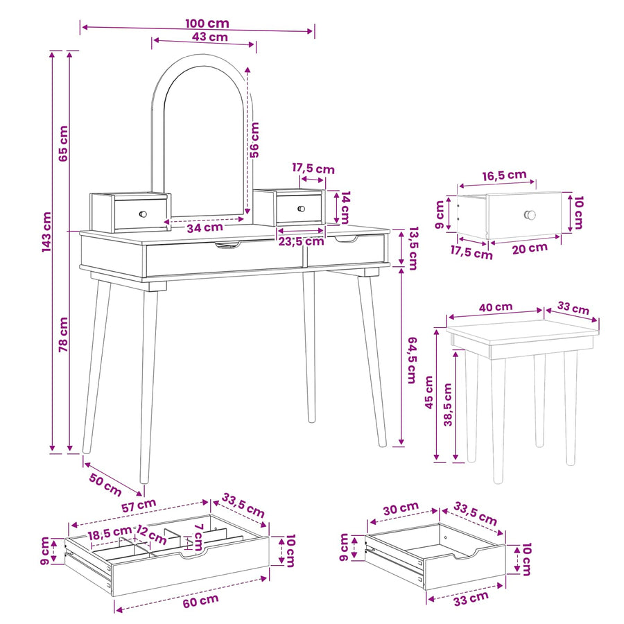 Toilettafel Set FAUSKE 5 st Wit 100 x 50 x 143 cm