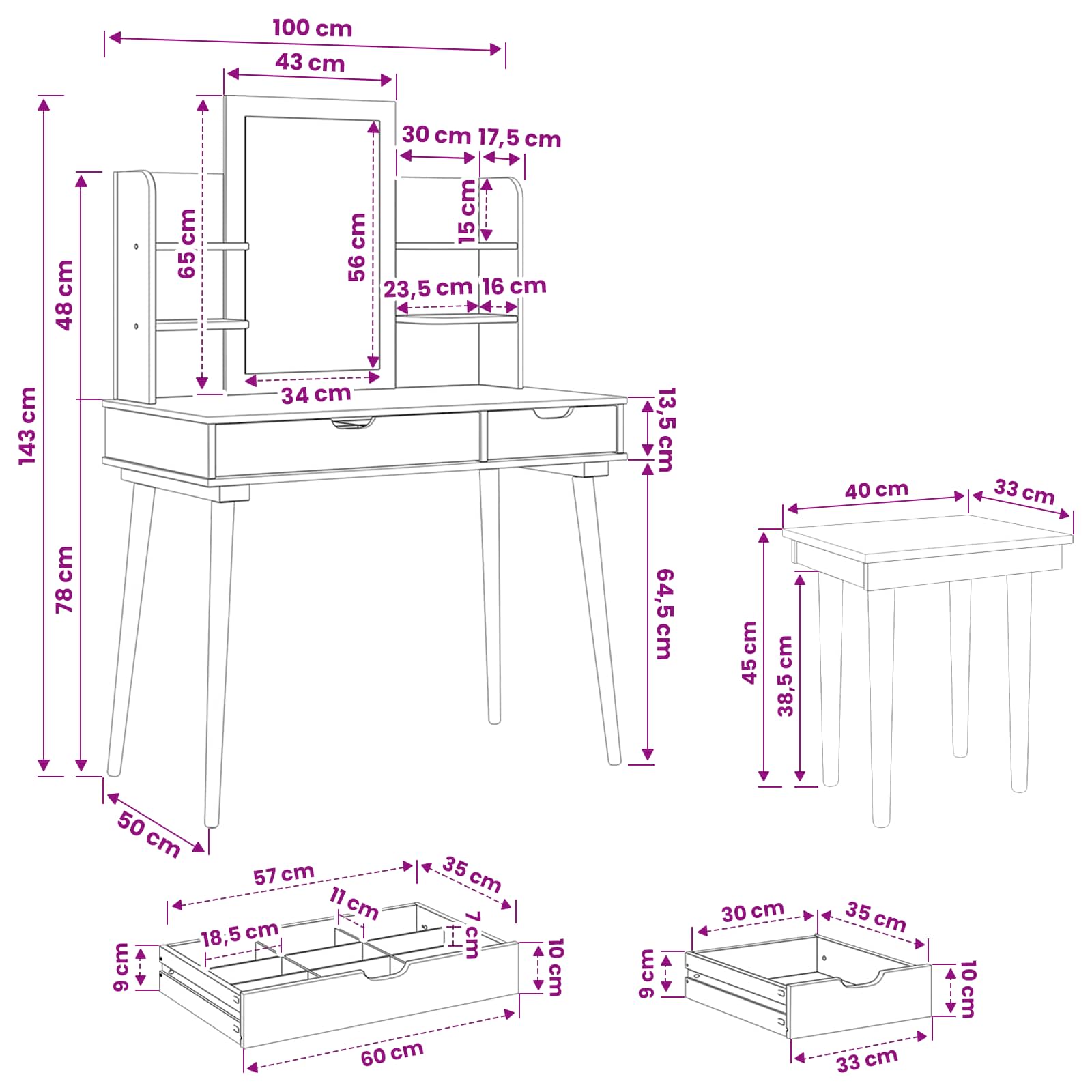 Toilettafel Set FAUSKE 5 st Wit 100 x 50 x 143 cm
