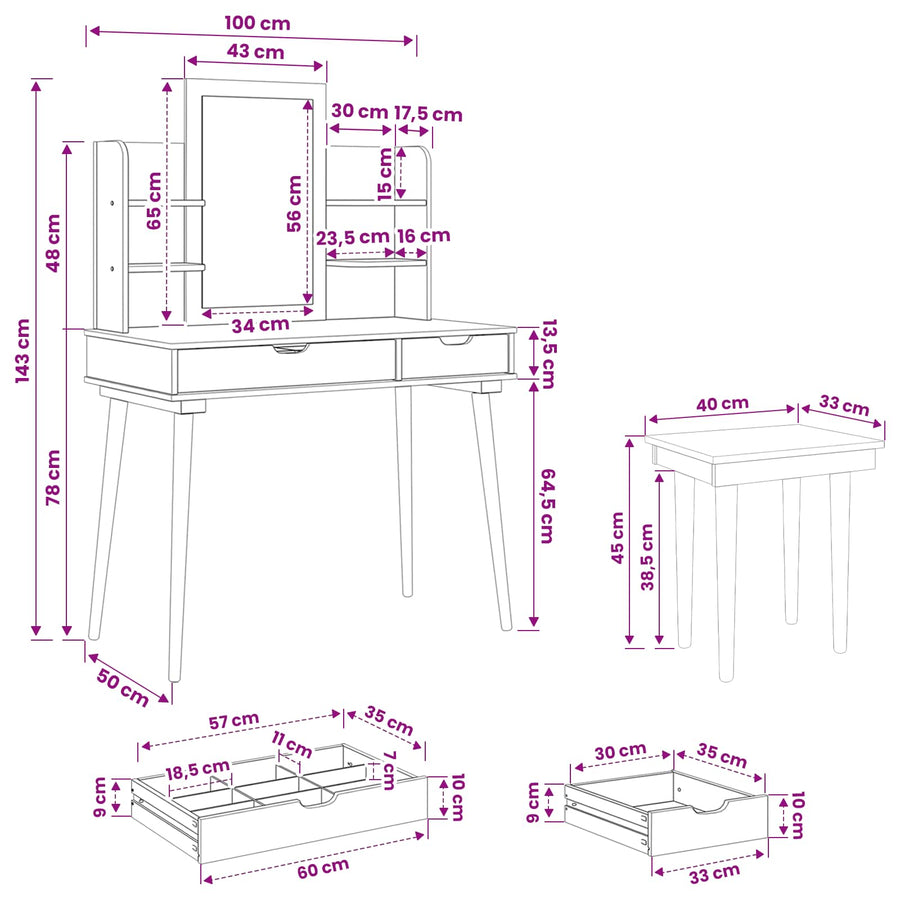 Toilettafel Set FAUSKE 5 st Wit 100 x 50 x 143 cm