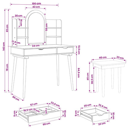 Toilettafel Set FAUSKE 5 pcs Wit 100 x 50 x 143 cm