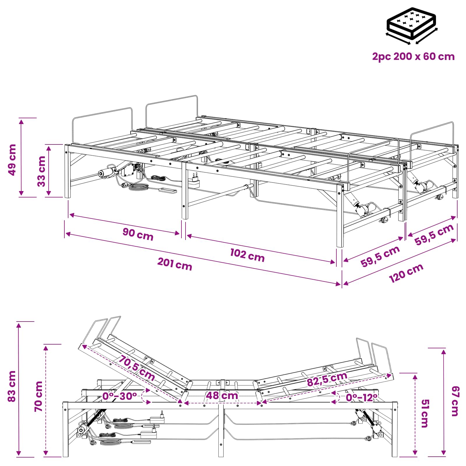 Elektrisch Verstelbaar Bedframe Zwart 120 x 200 cm Staal