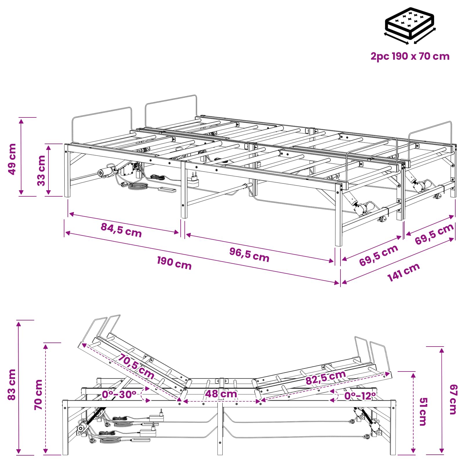 Elektrisch Verstelbaar Bedframe Zwart 140 x 190 cm Staal