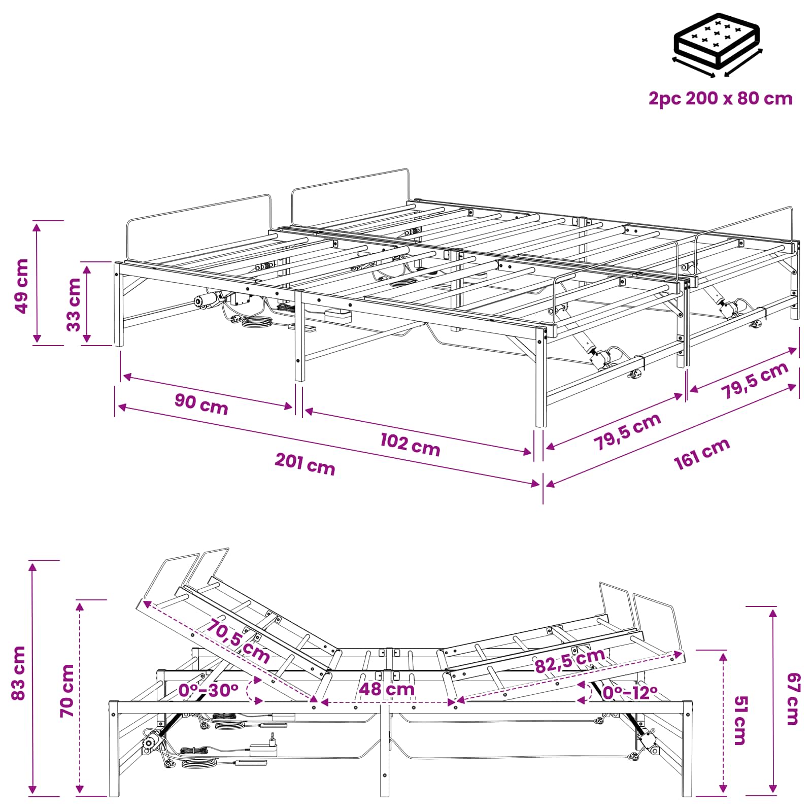 Elektrisch Verstelbaar Bedframe Zwart 160 x 200 cm Staal