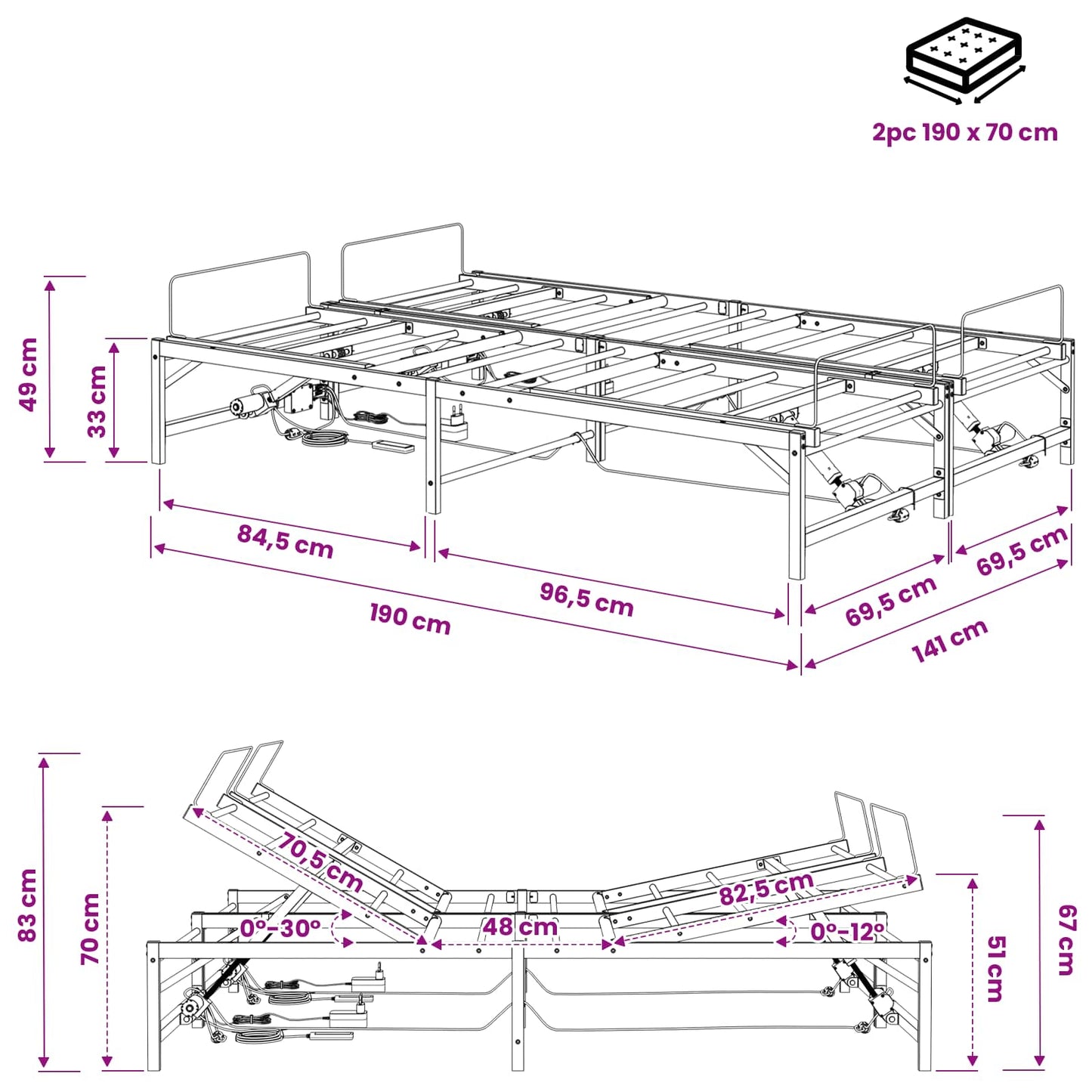 Elektrisch Verstelbaar Bedframe Wit 140 x 190 cm Staal