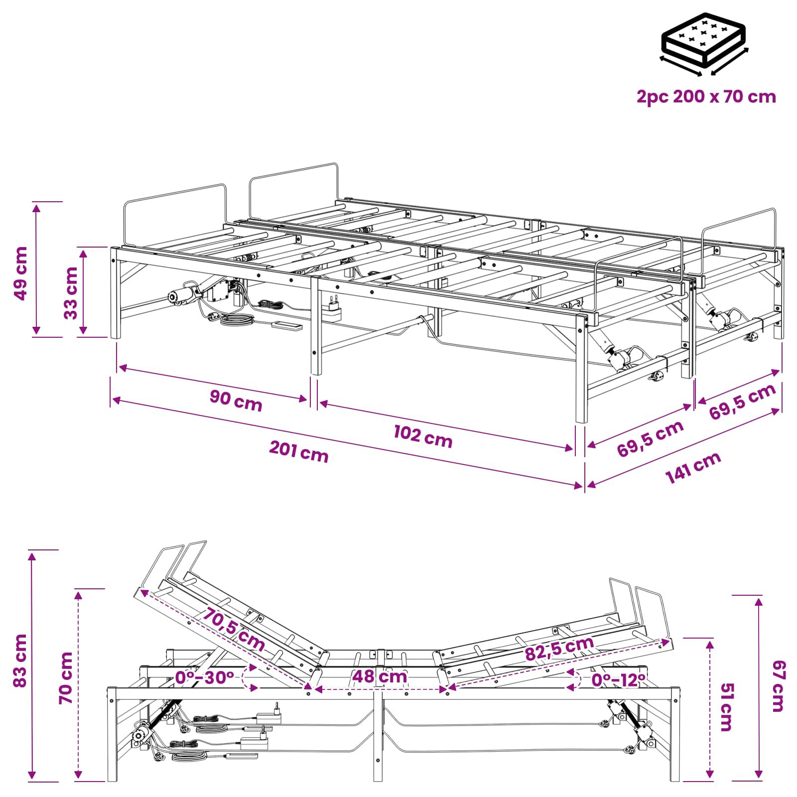Elektrisch Verstelbaar Bedframe Wit 140 x 200 cm Staal