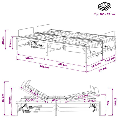 Elektrisch Verstelbaar Bedframe Wit 150 x 200 cm Staal