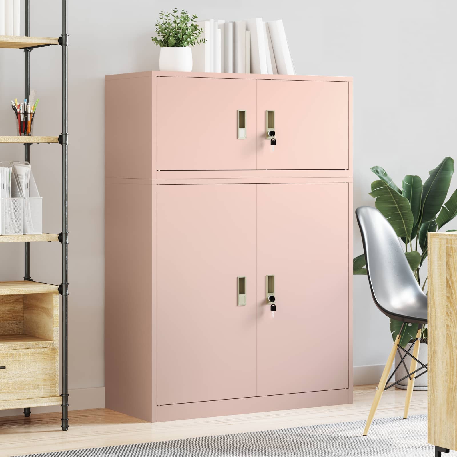 Opbergkast 2 st Roze 90 x 40 x 130 cm Staal Vergrendelbaar