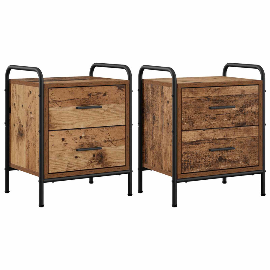 Nachtkastje 2 st Eikenhout 40 x 30 x 50 cm Bewerkt hout