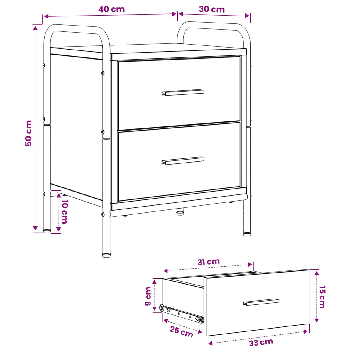 Nachtkastje Artisanaal eiken 40 x 30 x 50 cm Bewerkt hout