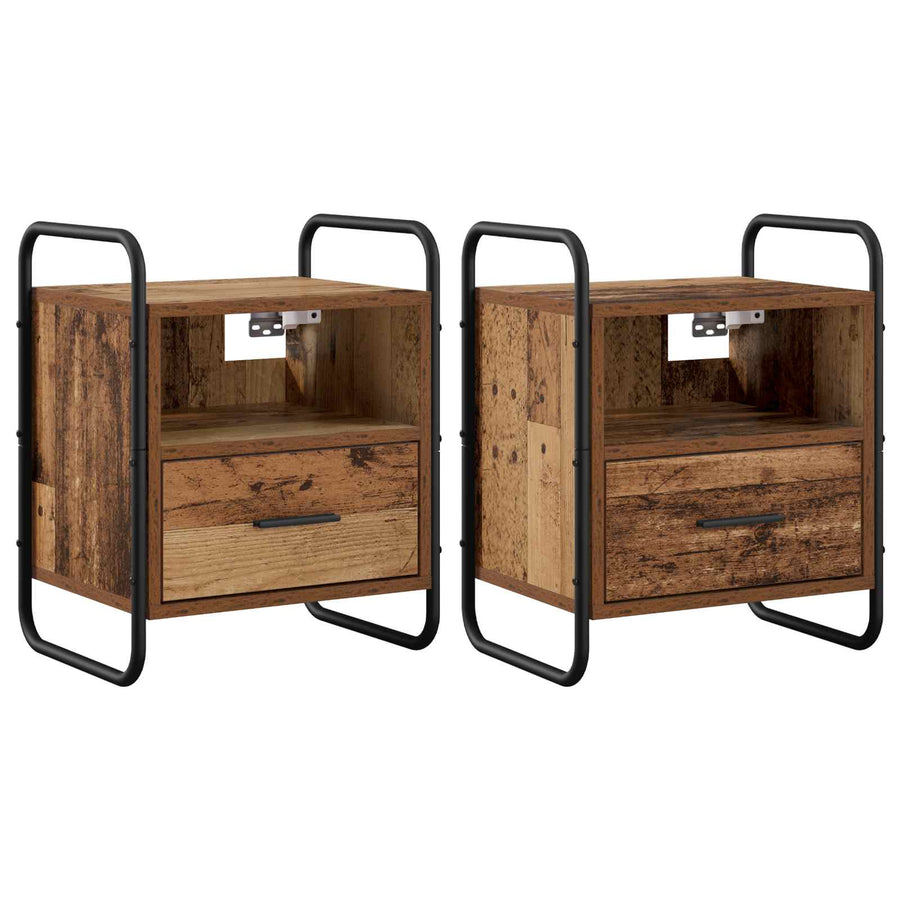 Hangend nachtkastje 2 st Oud hout 40 x 30 x 50 cm Bewerkt hout