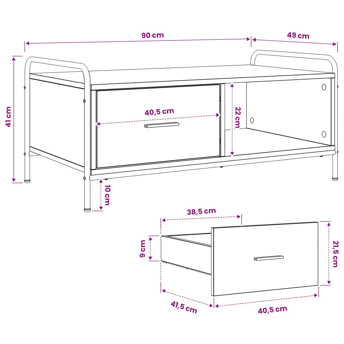 Salontafel Artisanaal eiken 90 x 49 x 41 cm Bewerkt hout