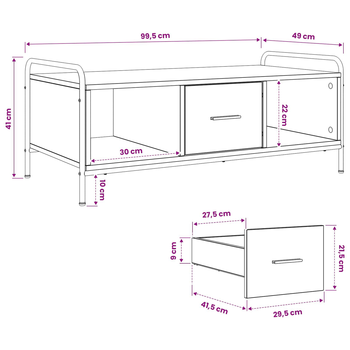 Salontafel Sonoma Eiken 99,5 x 49 x 41 cm Bewerkt hout