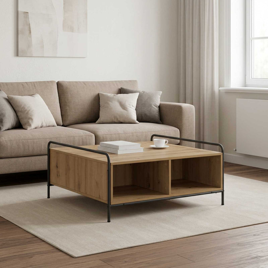 Salontafel Artisanaal eiken 90 x 90 x 41 cm Bewerkt hout