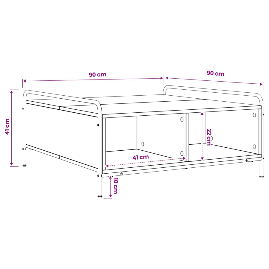Salontafel Artisanaal eiken 90 x 90 x 41 cm Bewerkt hout