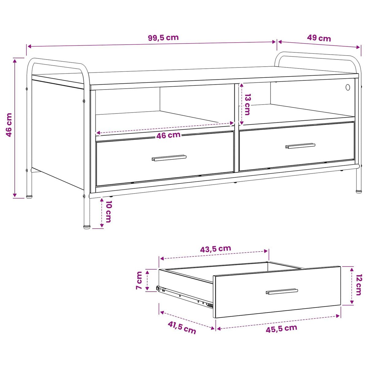 Salontafel Oud hout 99,5 x 49 x 46 cm Bewerkt hout