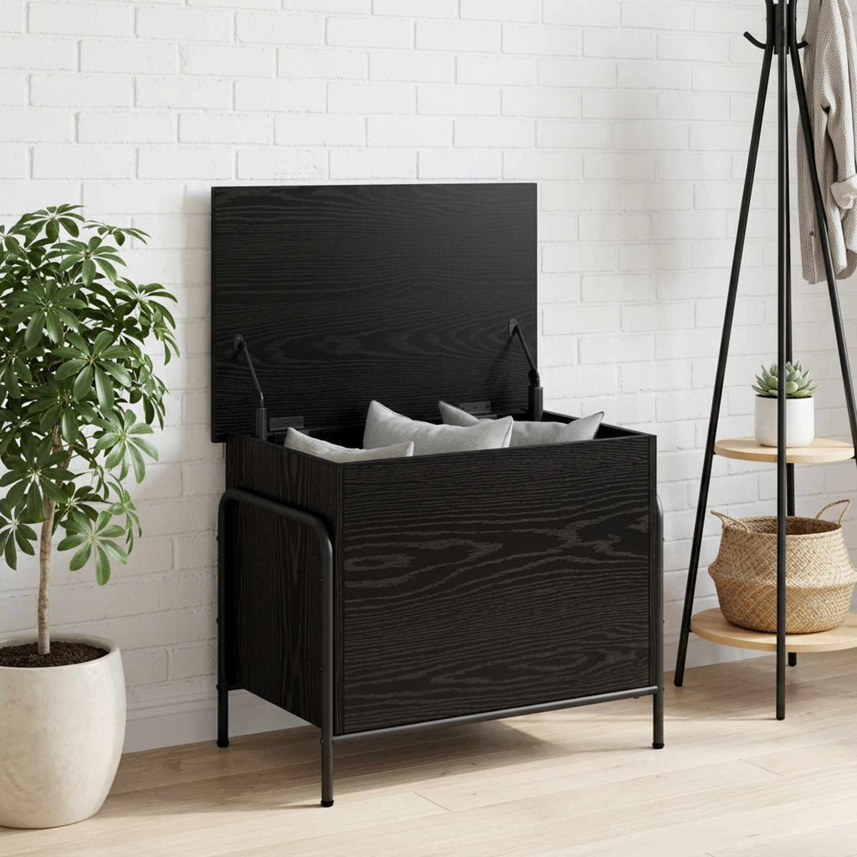 Opbergbox Zwart eiken 80 x 40 x 49,5 cm Bewerkt hout