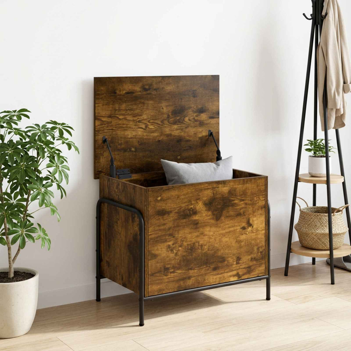 Opbergbox Gerookt eiken 80 x 40 x 49,5 cm Bewerkt hout