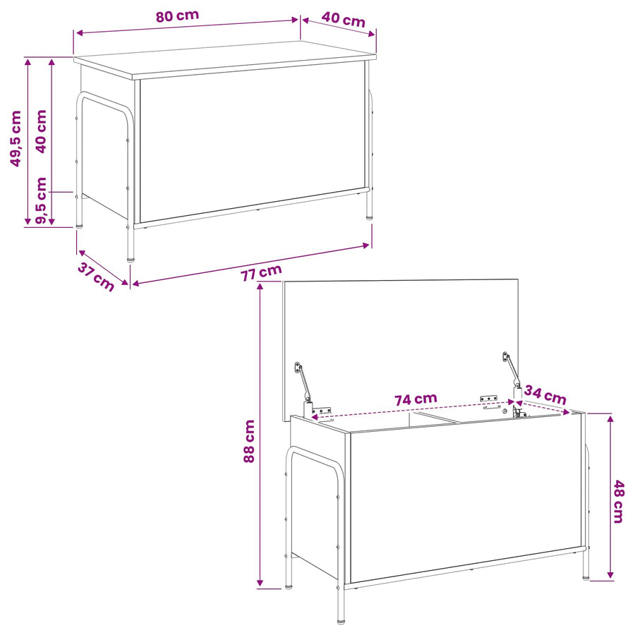Opbergbox Sonoma Eiken 80 x 40 x 49,5 cm Bewerkt hout