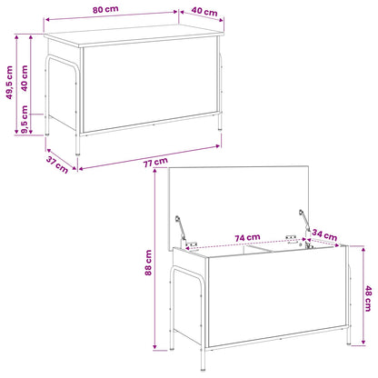 Opbergbox Gerookt eiken 80 x 40 x 49,5 cm Bewerkt hout