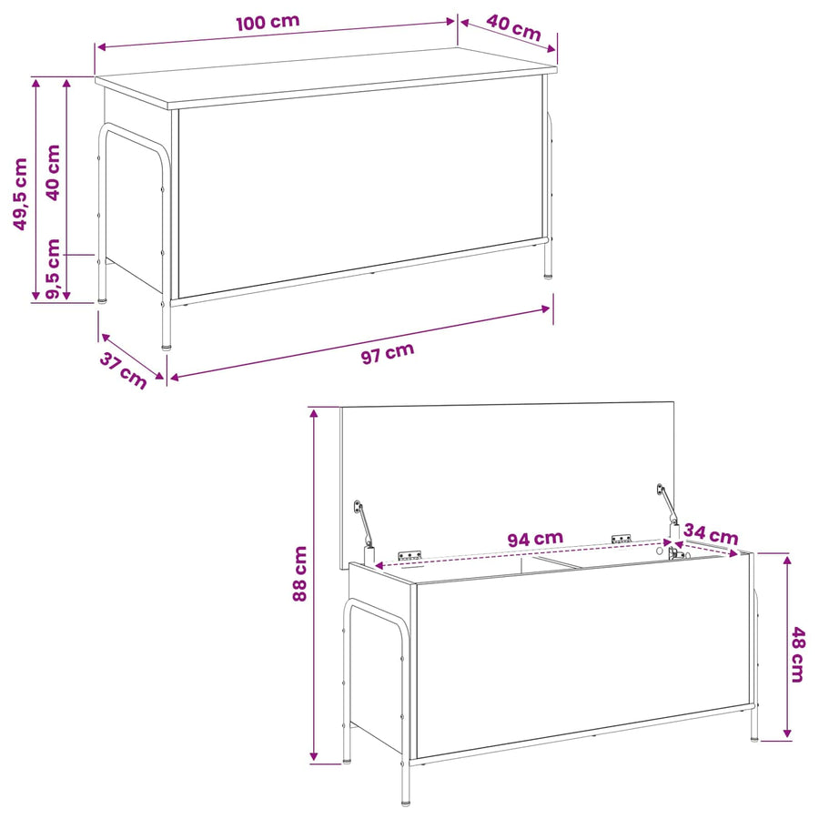 Opbergbox Zwart eiken 80 x 40 x 49,5 cm Bewerkt hout