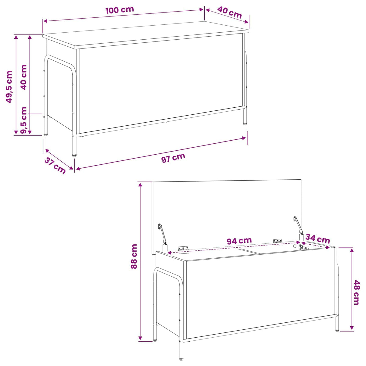 Opbergbox Sonoma Eiken 80 x 40 x 49,5 cm Bewerkt hout
