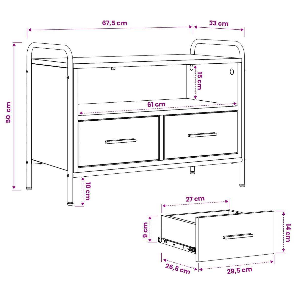 Tv-meubel 67,5 x 33 x 50 cm Artisanaal eiken Bewerkt hout