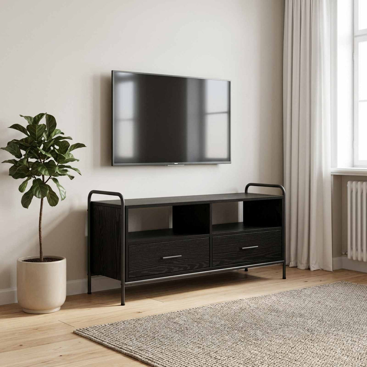 Tv-meubel 67,5 x 33 x 50 cm Zwart eiken Bewerkt hout