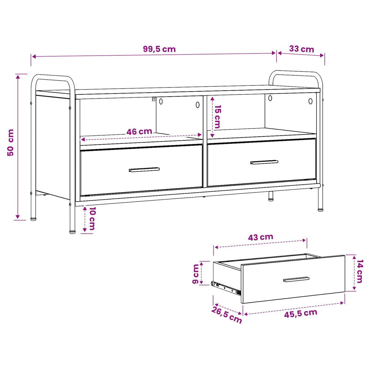 Tv-meubel 67,5 x 33 x 50 cm Sonoma Eiken Bewerkt hout
