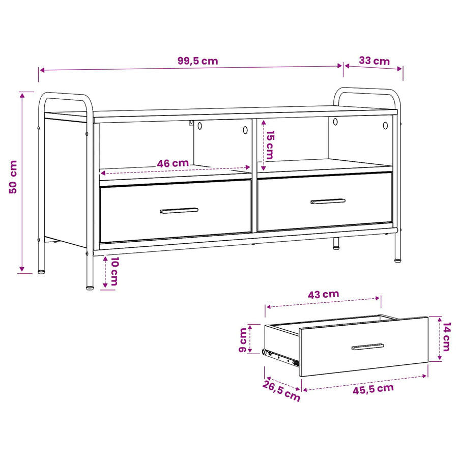 Tv-meubel 67,5 x 33 x 50 cm Sonoma Eiken Bewerkt hout