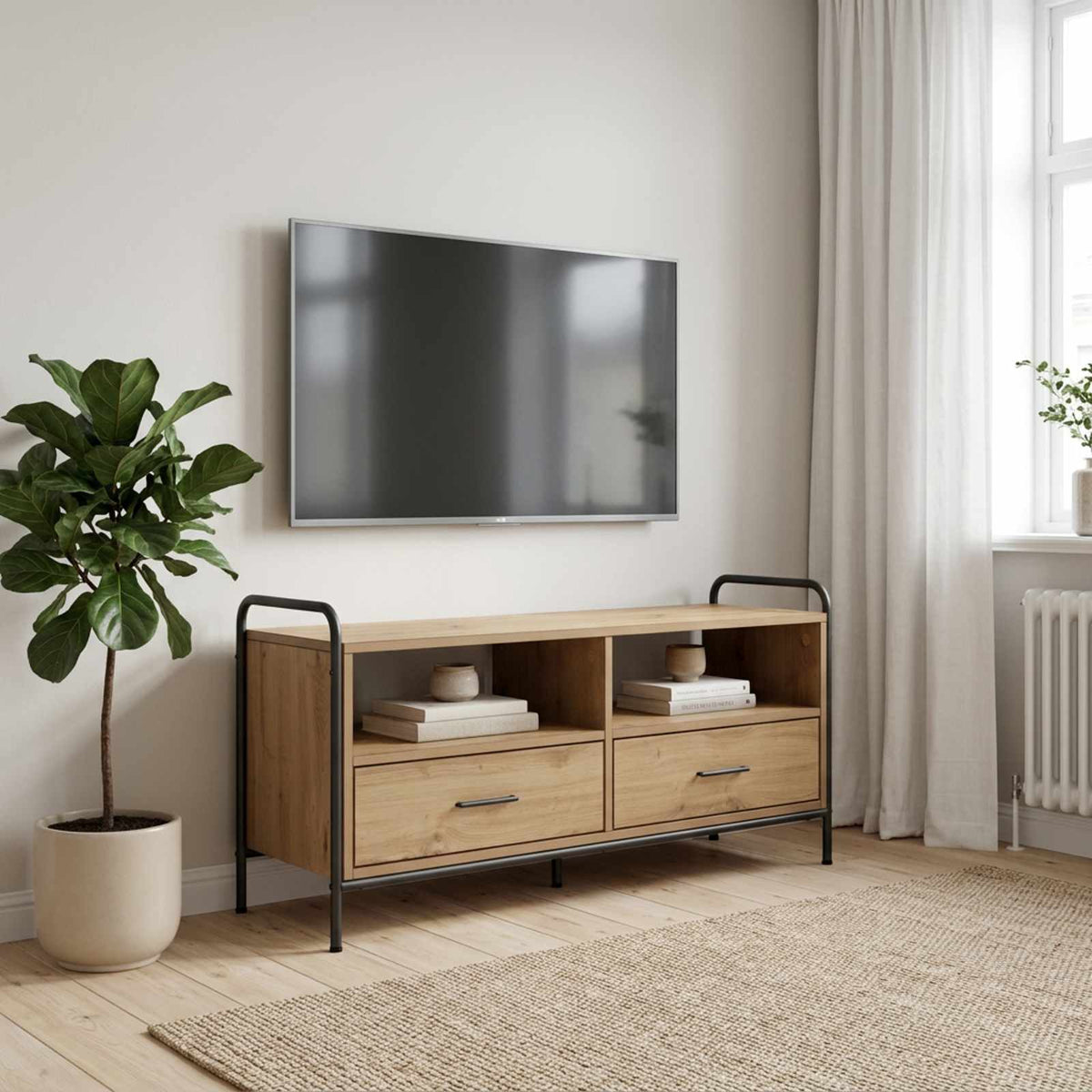 Tv-meubel 67,5 x 33 x 50 cm Artisanaal eiken Bewerkt hout