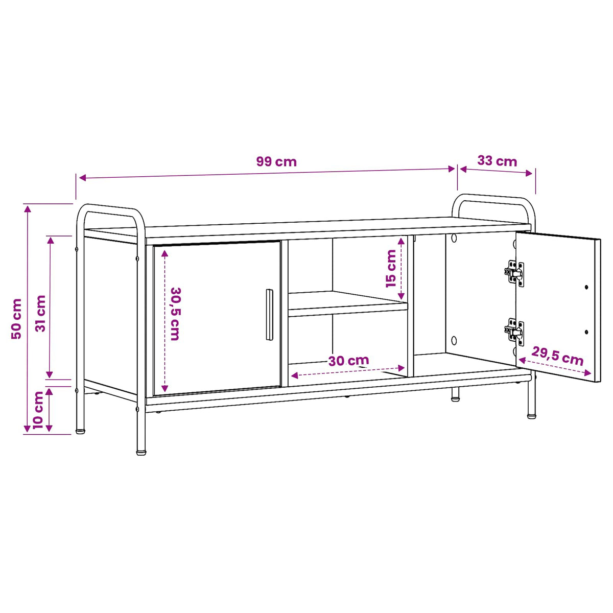 Tv-meubel 99 x 33 x 50 cm Zwart eiken Bewerkt hout