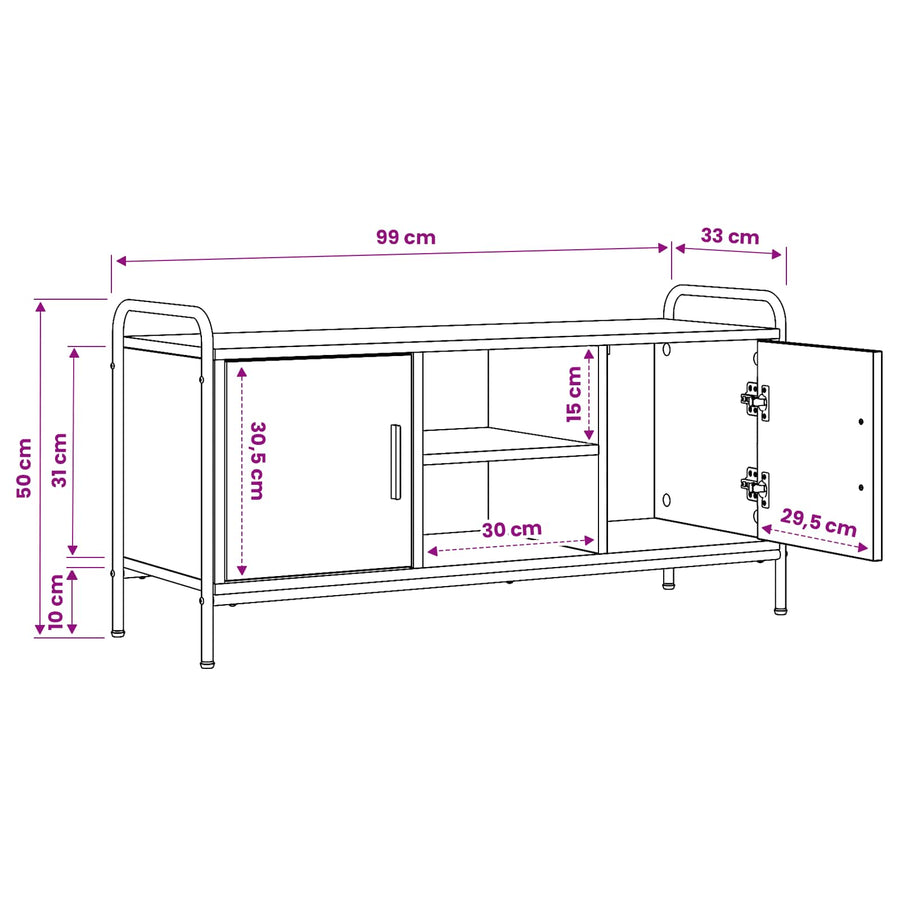 Tv-meubel 99 x 33 x 50 cm Zwart eiken Bewerkt hout
