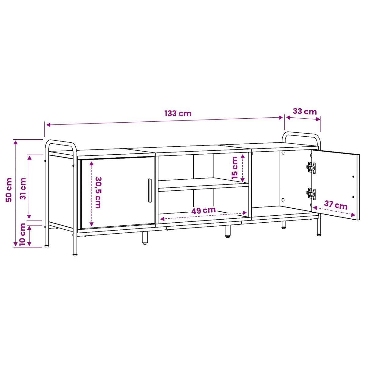 Tv-meubel 133 x 33 x 50 cm Artisanaal eiken Bewerkt hout